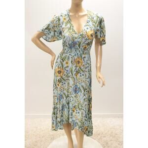 Abel The Label Midi Dress Small Blue Floral V Neck Fairy Romantic Cottagecore